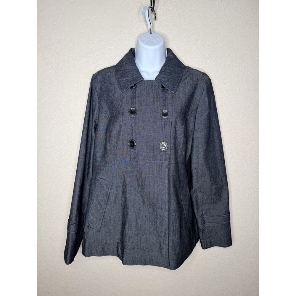 Sandro Sportswear Double Breasted DARK Gray Lifhtweight Denim Sz L Pockets